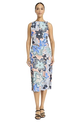 Maggy London Womens Sleeveless High Neck Midi Special Occasion A Line Elegant Wedding Guest Dress, Taupe/Cobalt Blue at Amazon