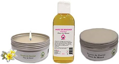 Purespa by Purenail Sensual Massage - Well Being - Gift Box Set - With 1 Massage Candle Monoi Flower, 1 Massage Oil Monoi Spray, 1 Monoi Sea Salts Scrub, 1 Bag
