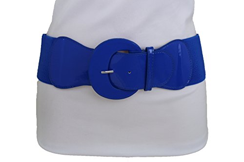 TFJ Women Fashion Belt Hip Elastic Waist Faux Leather Fabric XS S M Royal Blue
