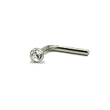 316L Surgical Steel Micro L Bend Nose Stud Ring 1.5mm Bezel Set Gem 18G