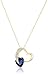 Amazon Collection 10k Yellow Gold Created Blue Sapphire and Diamond Heart Pendant Necklace (1/10 cttw, I-J Color, I2-3 Clarity), 18