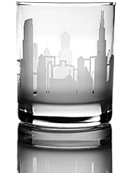 Greenline Goods Whiskey Glasses â€“ 10 oz Drinkware for Chicago Lovers (Single Glass) | Etched with Chicago, IL Skyline | Premium Decorative Glassware