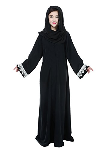 Women Islamic Wear Lace Patchwork Front Open Abaya Jilbabs (M)