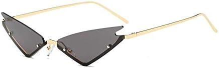 WJFDSGYG Cosplay Pointy Triangle Sunglasses Hippie Cool Sun Glasses Men Small Rimless Cat Eye Sunglasses Women Fashion Mirror Glasses