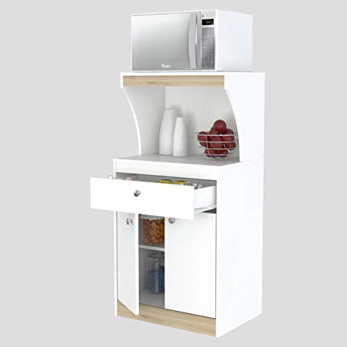Inval Galley Kitchen/Microwave 1-Drawer/2-Door Storage Cabinet, White and Vienes Oak