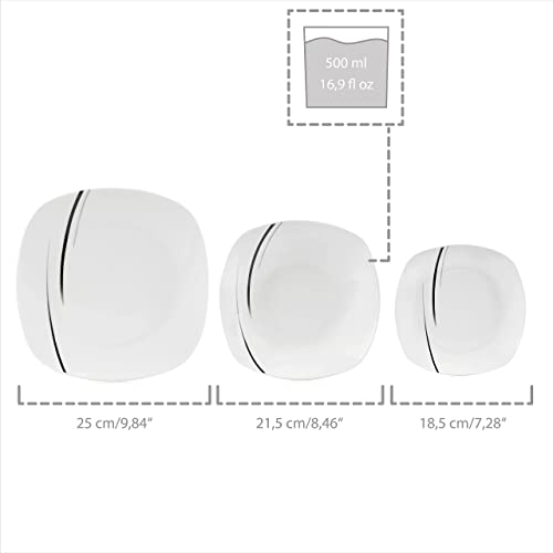 SÄNGER | Tafelservice Bilgola Black Lines aus Porzellan, 18-teiliges Geschirrset für 6 Personen, Teller Set, Eckig | PREMIUM COLLECTION thumbnail 3