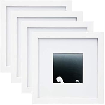 Egofine 8x8 Picture Frames 4 PCS - Made of Solid Wood for Table Top Display and Wall Mounting Photo Frame for Pictures 4x4 with Mat White