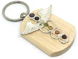 7 Chakra Natural Gemstone Keyring Healing Crystals Cabochon Semi-Precious Stone Wellness Mindfulness Gift for Women Girls Sent in Gift Pouch (Kundalini 2)