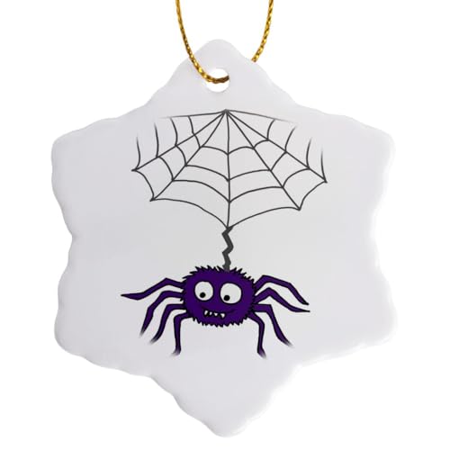 3dRose Snowflake Ornament - Cool Funny Purple Spider and Web Cartoon - 3-inches…