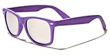 Vintage Retro Classic Mirror Reflective Revo Lens Trendy Wayfarer Style Sunglasses (Silver Mirror Lens - Purple Frame)
