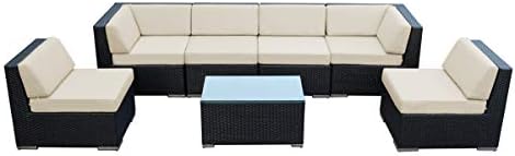 Ohana Outdoor Patio Furniture Sectional Wicker 7pc Sofa Set with Beige Cover (BG)- No Assembly with Free Patio Cover
