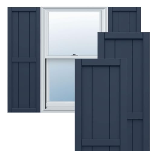 21 1/2"W x 74"H True Fit PVC, Four Board Framed Board-n-Batten Shutters, Starle…