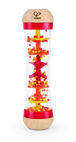 Hape Beaded Raindrops Rainmaker Toddler Musical Toy in Red