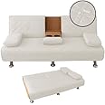 ZYXFYY 4 Pieces Click Clack Sofa Bed Cover 3 Seater, Quilted Convertible Folding Cover with 2 Removable Armrests and 1 Holders Covers (Beige)