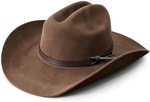 Western Wool Felt Cowboy Hat, Cream with Brown Leather Band  display picture 2