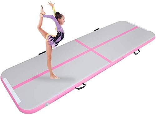 Iware Air Track Tumble 10 ft Track Inflatable Gymnastic Mat 4 inches Thickness Training Air Track Floor Exercise Tumbling Mat for Home Gymnastics GYM Yoga Cheerleading with Air Pump,Pink