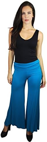 Womens Girls Fashion Wide Leg Palazzo Gaucho Solid Color Long Pants (Small, Teal)