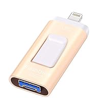 Flash Drives for iPhone and iPad 128G,SUNANY iOS Flash Drive Memory Stick Expansion for iPhone,iPad,MacBook,Android,pc and More Devices with USB Port (128GB Gold)