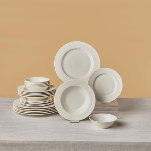 Karaca New Dome Dinnerware Sets for 6 People, 24-Piece Modern Kitchen Dish Set, Bone China Dishwasher Safe White Plates and Bowls Sets, Durable & Elegant