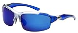 Arctic Blue Mens Fashion Sports Wrap Sunglasses - Blue Revo Lens - Fishing, Baseball, Boating, Skiing (Silver - Blue)