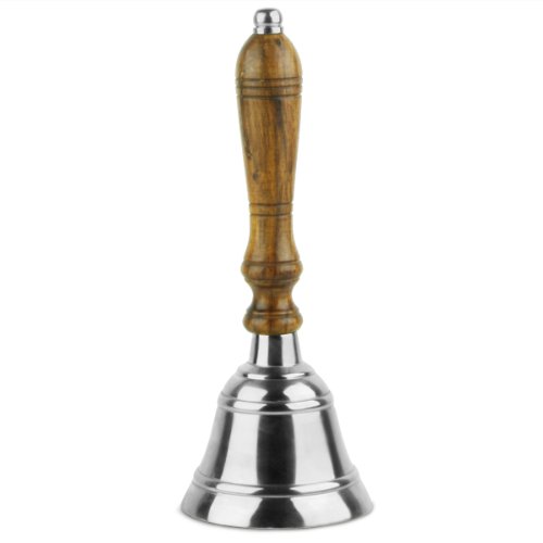bar@drinkstuff Small Wooden Handle Chrome Bell Dinner Bell, Reception Bell, Last Orders Bell, Library Bell - Traditional Design