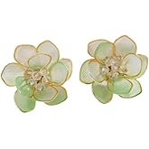 Bohemian Crystal Flower Earrings Cute Daisies Acrylic Matte Flower Large Flower Pendant Earrings Fashion Exaggerated Layered Flower Studs Handmade Spring Petal Earrings Statement Summer Jewelry for Women