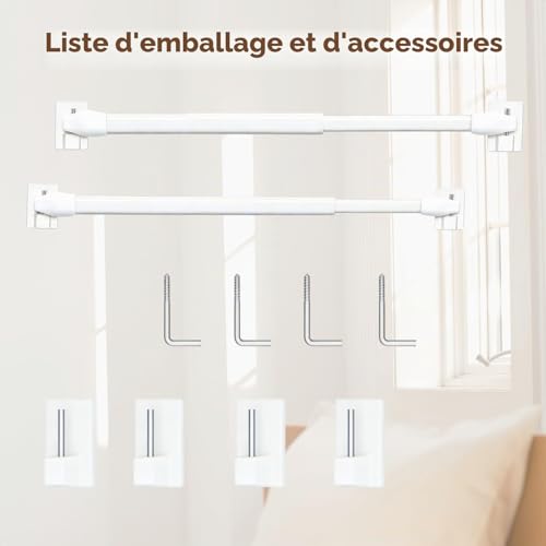 2 Pack Extendable Curtain Rod with Adhesive Hooks for Window Kitchen DIY Projects 40-70cm