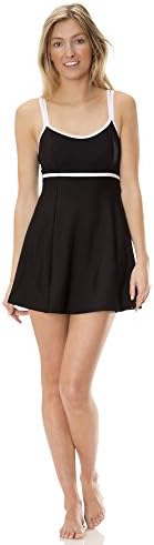 (RG1726) Riviera Swimwear Women's Double Strap Swimdress (8-24W) in Black/White Size: 18