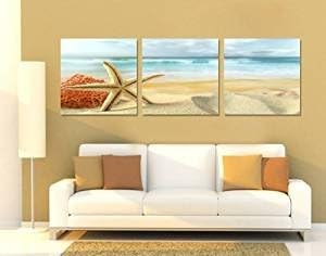 Smoosky Home Decorations-Starfish on Beach Canvas Print Modern Wall Painting Art set of 3 Each 5050cm,Framed and Stretched,Ready to Hang
