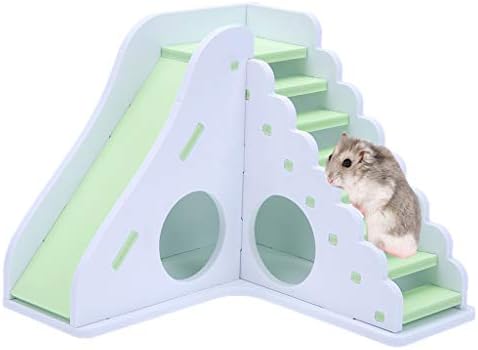 Mjjsk Wooden Hamster Small Natural Living Small Pet Toy Entertainment Game House Color Hamster Wooden Toy Ladder Sport (Green)