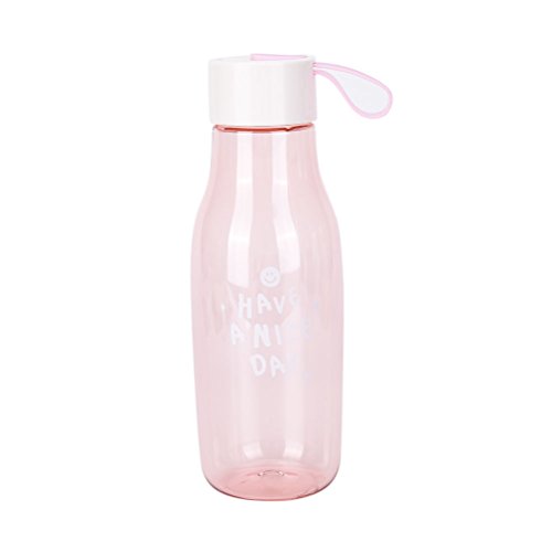 Jiaying-US 1 pc 520ml Cute Portable Leak Proof Water Bottle, Transparent Plastic Students Sports Letters Cup,Pink
