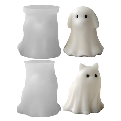 Halloween Animal Ghost Candle Mold, Cat Dog Resin Casting Ghost Silicone Molds for Halloween Aromatherapy Candle Soap Making Home Art Crafts Decor