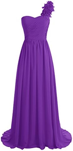 Vinvv One Shoulder Flowers Chiffon Long Bridesmaid Dress Lace Up Back Purple Size 10