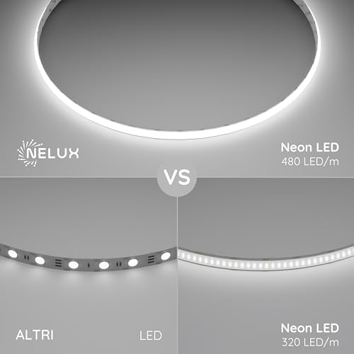 Striscia LED COB 5 Metri Bianco Freddo, Luci LED Strisce Sottopensile Cucina, Camera e TV Light Strip. Luce Interne Adesive Dimmerabili, 480LED/m, 6500K. Include Telecomando, Trasformatore 24V