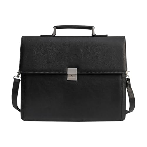 Mens Leather Briefcases Office Attorney Attache Case Ideal Gift Messenger Bag w/Padded Compartment,Black