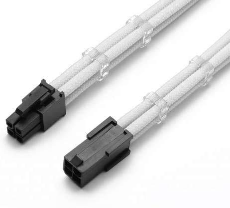 Shakmods 4 Pin ATX CPU Motherboard Sleeved Extension Cable 30cm + 2 Cable Combs (White)