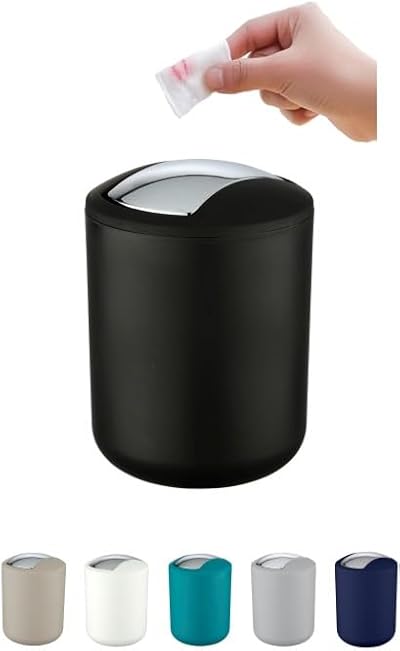 WK Brasilia Table Top Bin 2.4 L Midnight Black Mirror Lid 21x14 cm