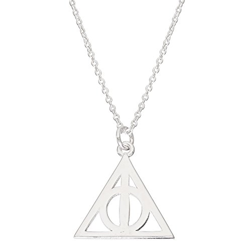 Harry Potter Jewelry for Women and Girls, Sterling Silver Deathly Hallows Pendant Necklace, 18" Chain