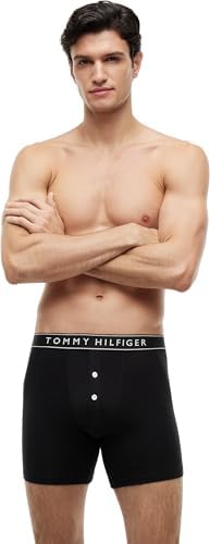 Herren 2er Pack Boxershorts Briefs Button Fly Baumwolle mit Stretch, Schwarz (Black/Black), M