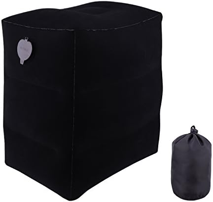 Blooven Travel Foot Rest Pillow, Inflatable Adjustable Height Pillow for Foot Rest on Airplanes, Cars, Buses, Trains, Office, and Kids to Sleep on Long Flights (black)