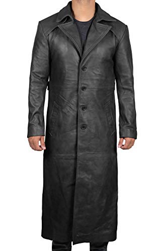 Black Winter Real Leather Overcoat | Jackson Black, XL
