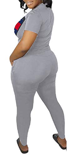 image for Verchirs Womens Plus Size 2 Piece Outfits Letter Print Short Sleeve Pu