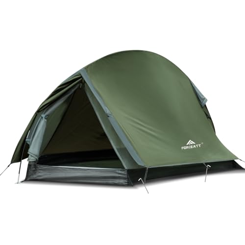 Forceatt Camping Tent, 1/2 Person Tent, Ultralight 1 Seater Tent, Quick Assembly, Water Resistant, Small Package, Double Layer Camping Tent, for Camping, Motorcycle Travel, Trekking