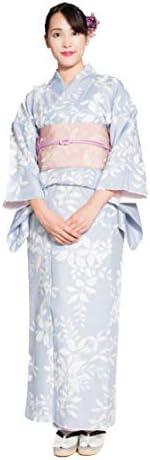 プレタ着物 レディース 袷 お仕立て上がり きもの 洗える着物 女性用 (L, イラストリーフ 水色)
