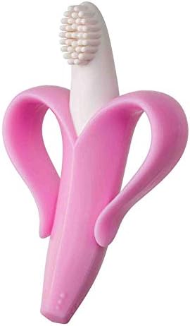 MUMMAMIA Sore no More Baby Teether Banana with Silicon Bristles - Baby Brush (Pink)