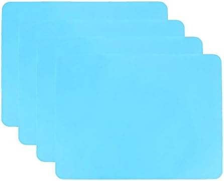 Silicone Placemats, Silicone Baking Mat, Haranges Heat Resistant Mats Reusable Table Mats Placemats for Kids, Non-Slip Waterproof Flexible Mats Set of 4 (15.8×11.9×0.03'') (Blue)