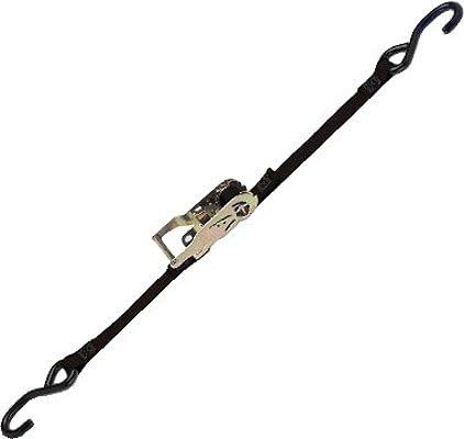 1" x 15' Ratchet Strap w/ Wire Hooks and Floating D-Rings - Black