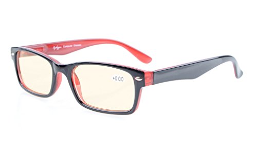 Eyekepper Spring Hinges UV Protection, Anti Glare Anti Blue Rays, Scratch Resistant Lens Computer Reading Glasses Readers (Yellow Tinted Lenses, Black-Red) +1.75