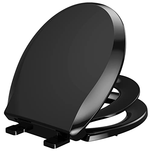 YASFEL Black Toilet Seat with Toddler Toilet Seat Built in, Potty