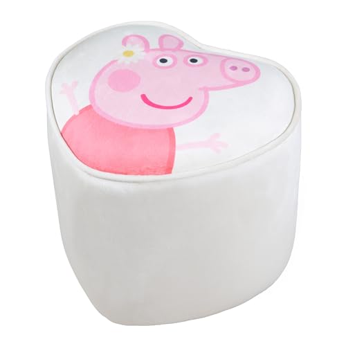 roba Pouf Coeur en Velours pour Chambre Enfant Peppa Pig - Tabouret Solide et Doux - Assise Stable dès 18 Mois - Facile à Nettoyer - Beige/Motif Truie Souriante